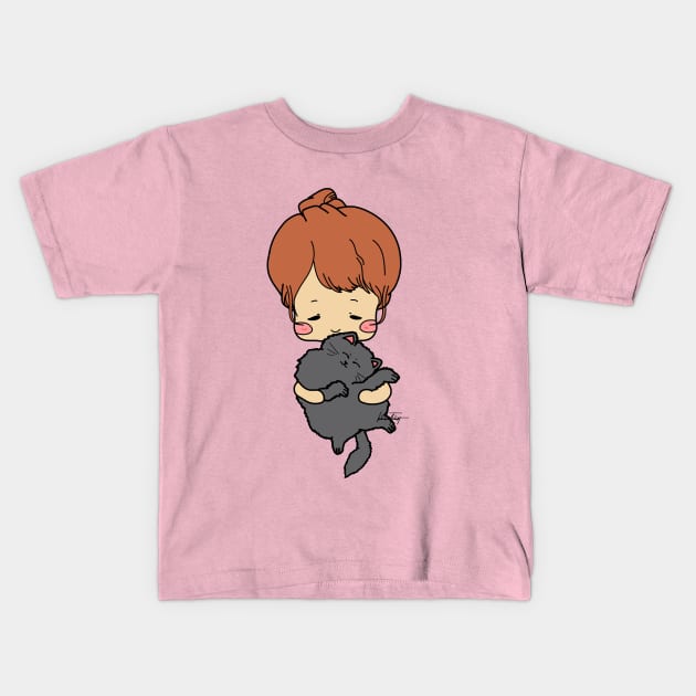 girl with cat Kids T-Shirt by KDaisy.design